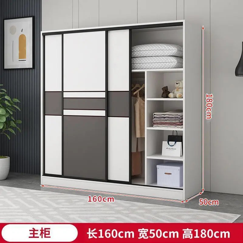 Wardrobe Home Bedroom Simple Assembly Sliding Door Wardrobe Rental Room Children's Modern Simple Small Storage Cabinet