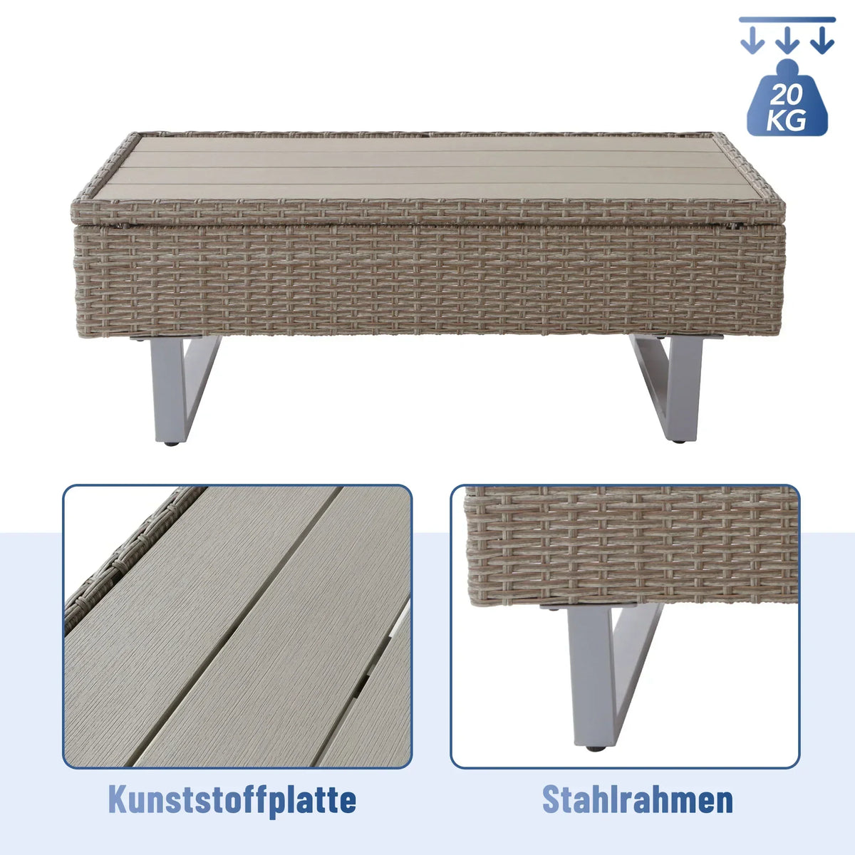 Poly Rattan Garden Lounge Set – 4-5 Seater Corner Sofa with Table & Cushions, Removable Washable Covers, Khaki