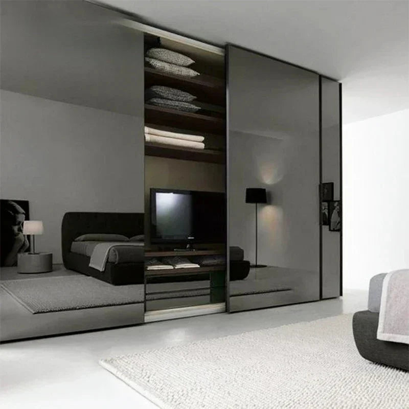Modern Shaped Wardrobe with LED Light & Sliding Glass Door