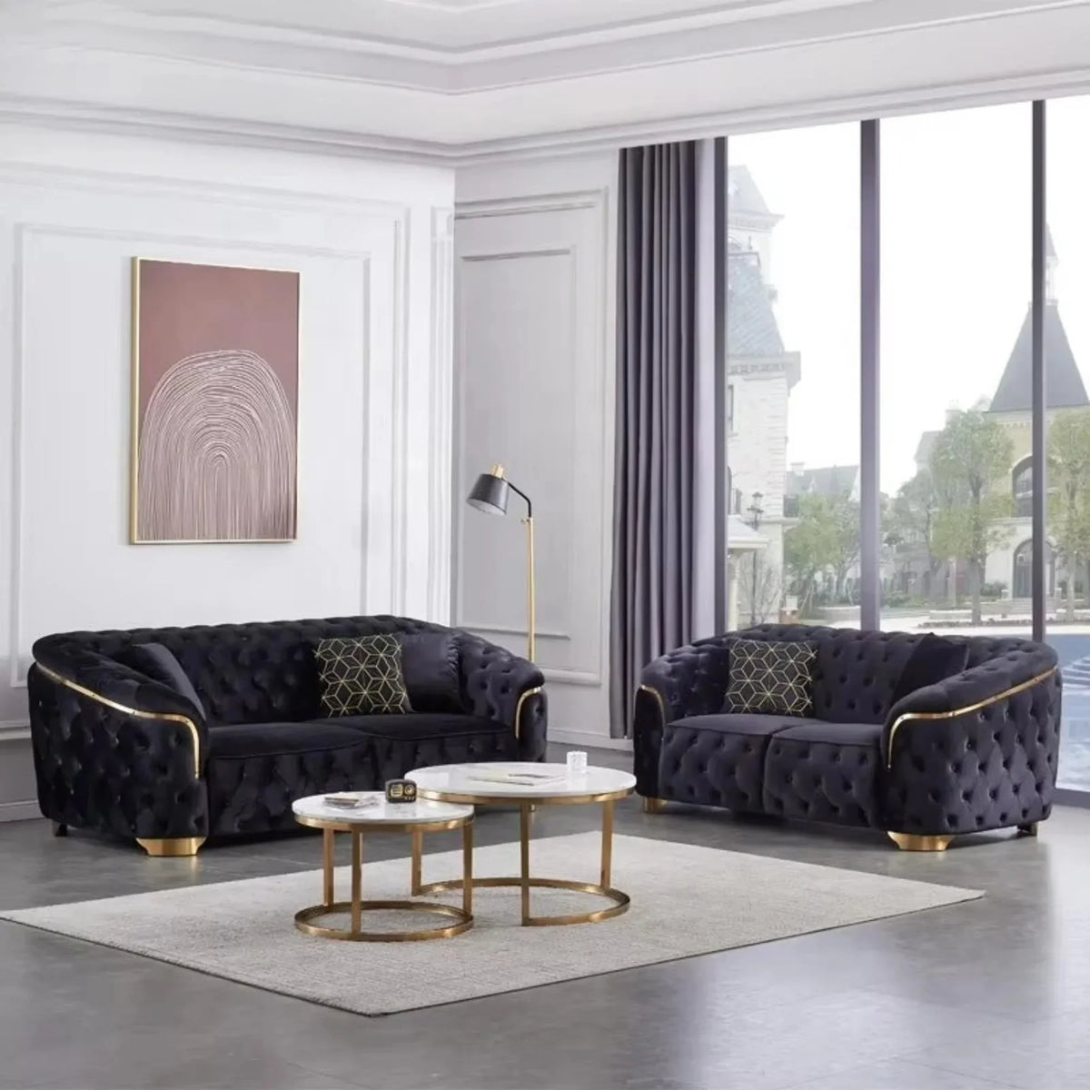 Modern luxury velvet Chesterfield Lounge sofa set