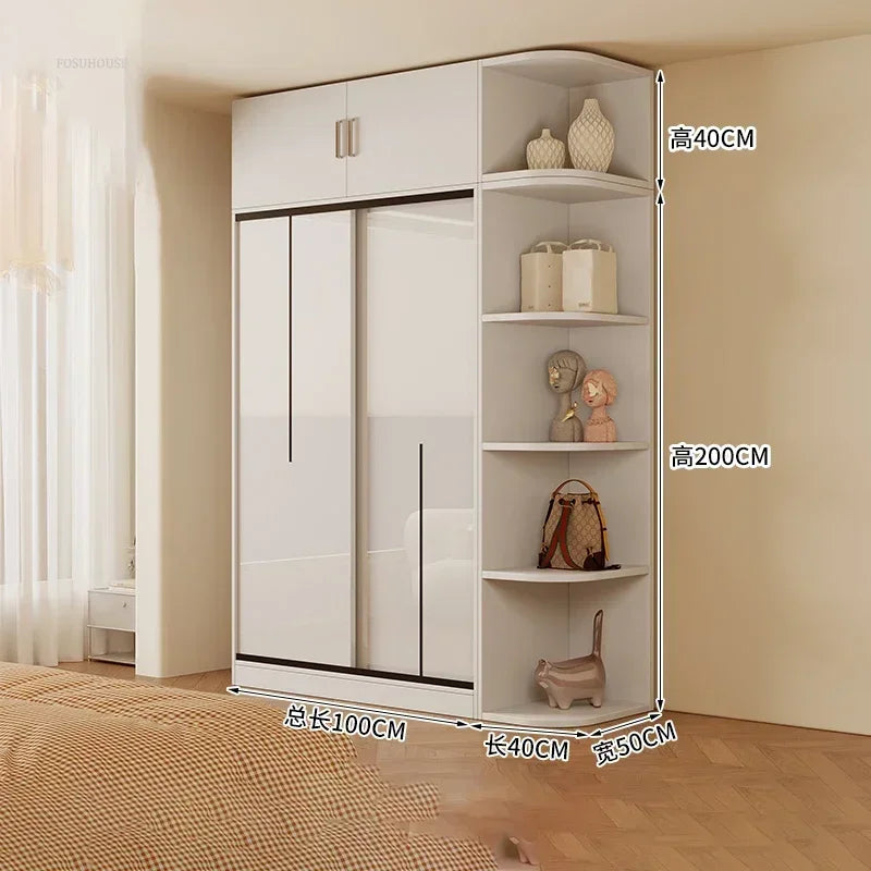 Nordic Solid Wood Assembly Clothes Wardrobe for Bedroom Sliding Door Large Wardrobes Rental House Open Closets Bedroom Furniture