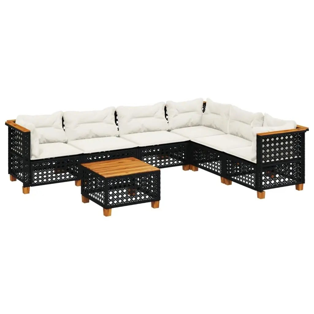 7-Piece Black Poly Rattan Garden Sofa Set with Cushions - Stylish Outdoor Furniture