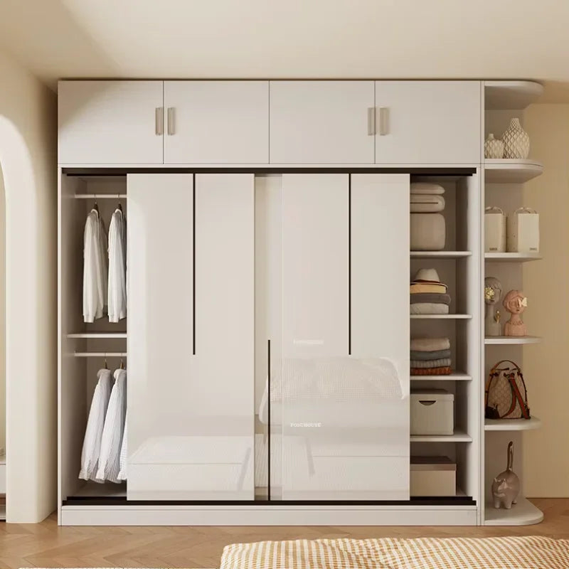 Nordic Solid Wood Assembly Clothes Wardrobe for Bedroom Sliding Door Large Wardrobes Rental House Open Closets Bedroom Furniture