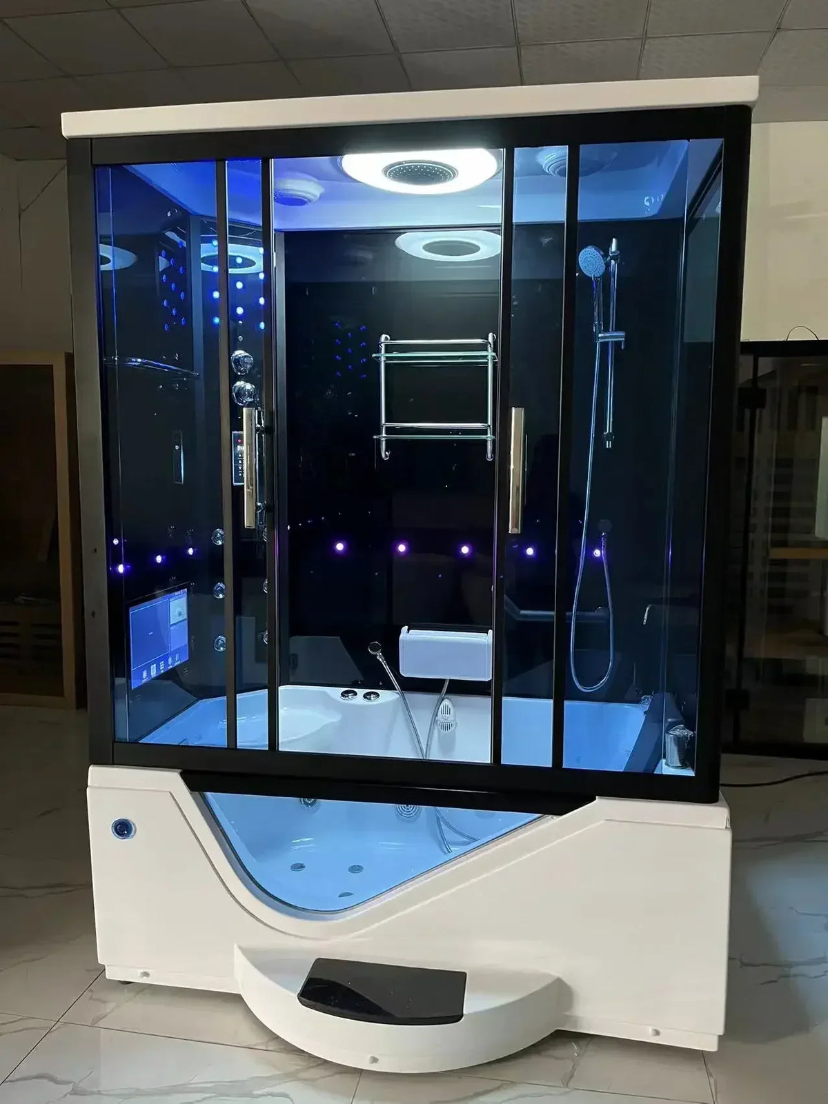 Superior Rectangular overall shower room, bathtub, integrated with foot pedal, wet steaming, surfing, massage bathtub