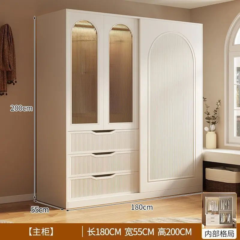 Children's Wardrobe French Cream Style Wardrobe Household Bedroom Size Light Luxury Sliding Door Storage
