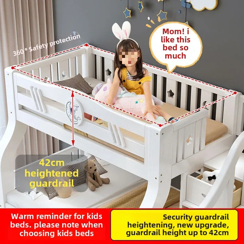 White bunk bed, solid wood , children's , second floor, siblings, upper and lower , letter small apartment, high an