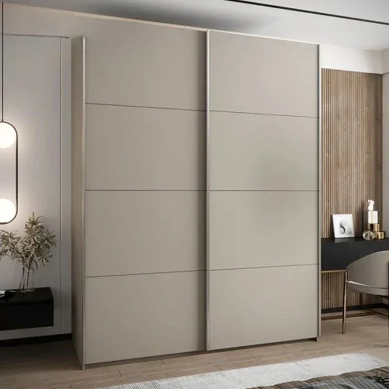 Modern Shaped Wardrobe with LED Light & Sliding Glass Door