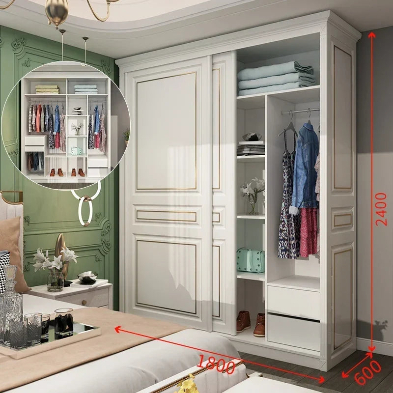 Princess Pink Girl Wardrobe American Room Light Luxury Solid Wood Sliding Door Wardrobe Multifunctional Locker
