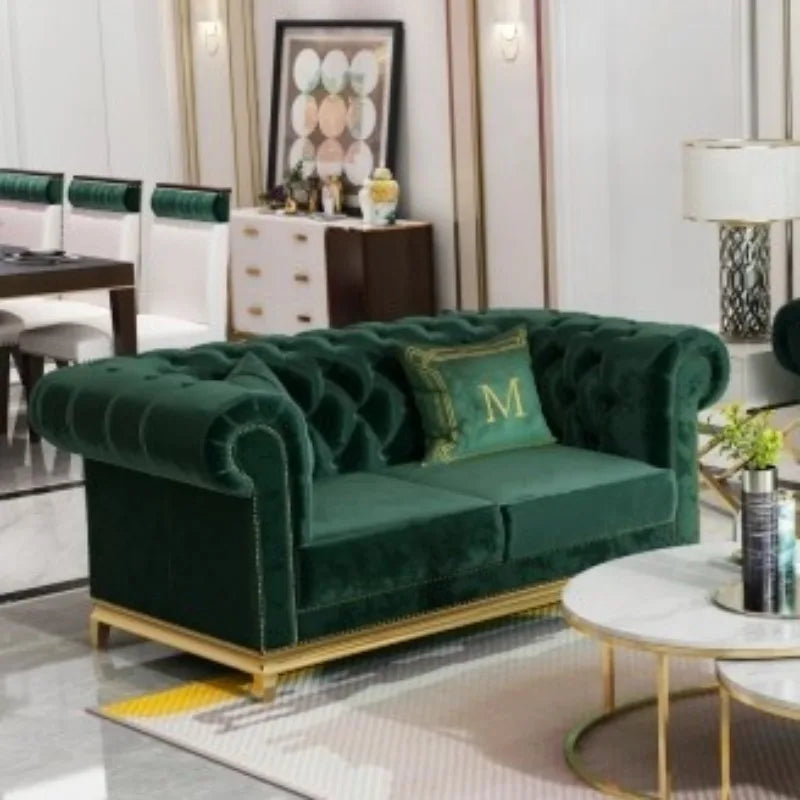 Luxury Green Velvet Sofa Set Living Room Tufted Wood Leg Sponge