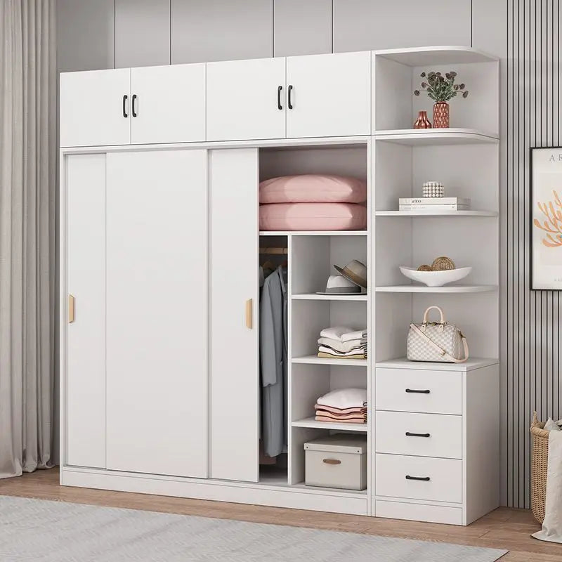 Wardrobe Home Bedroom Simple Assembly Sliding Door Storage Simple Modern Rental Room Children's Wardrobe Combination