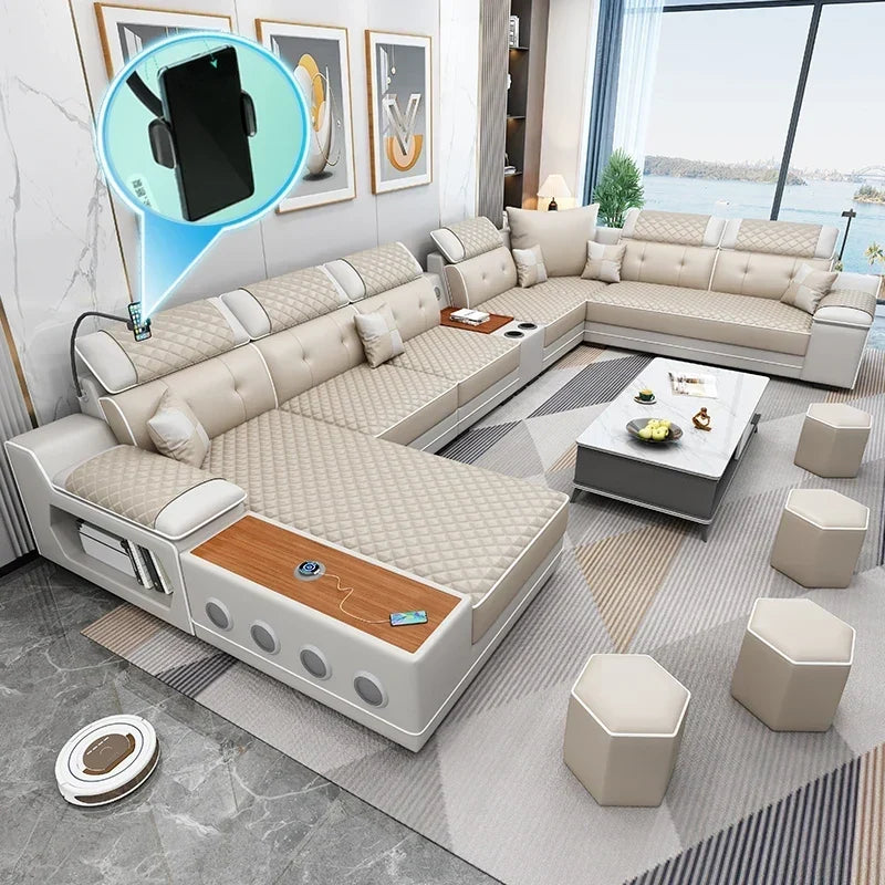 New multi-functional sofa simple modern living room large corner removable and washable technology cloth sofa combination