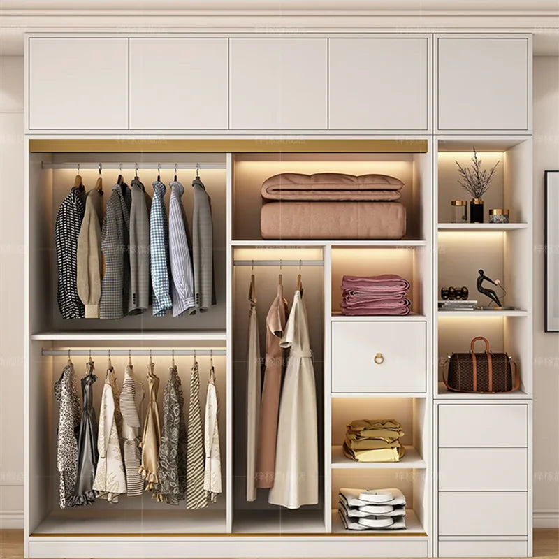 Bedroom Sliding Doors Wardrobe Storage Multifuncion Wooden Bedroom Wardrobe Portable Partitions Vestidores Unique Furniture