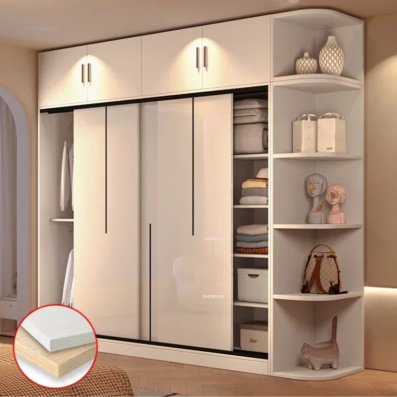 Nordic Solid Wood Assembly Clothes Wardrobe for Bedroom Sliding Door Large Wardrobes Rental House Open Closets Bedroom Furniture