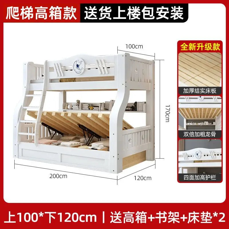 White bunk bed, solid wood , children's , second floor, siblings, upper and lower , letter small apartment, high an