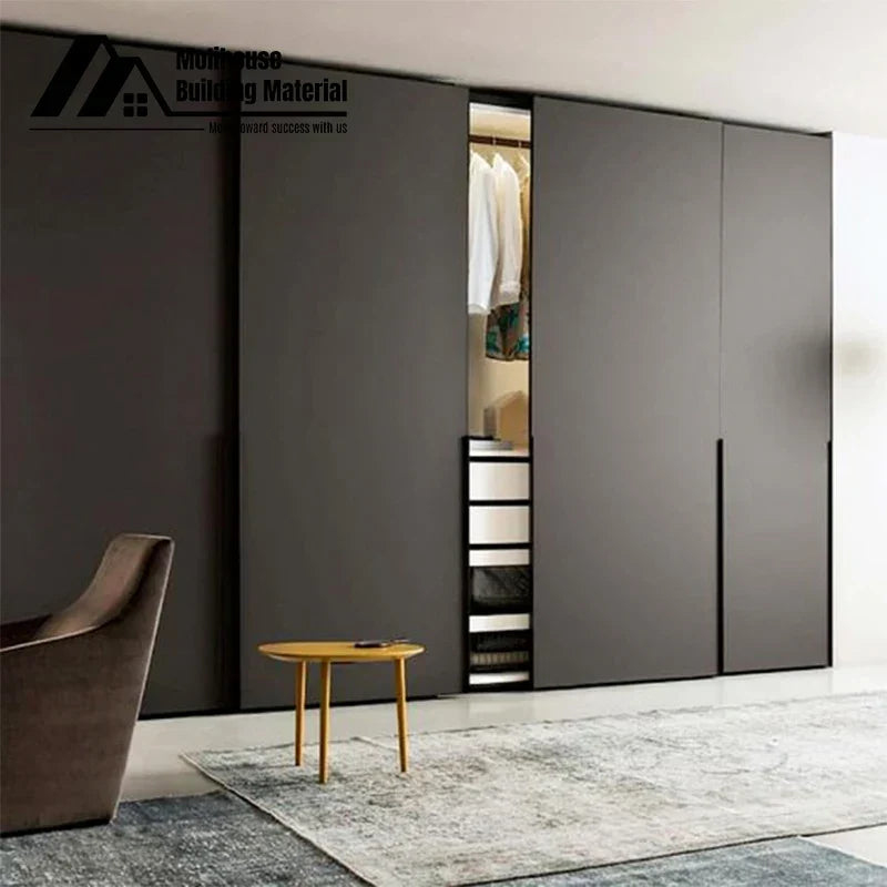Modern Shaped Wardrobe with LED Light & Sliding Glass Door
