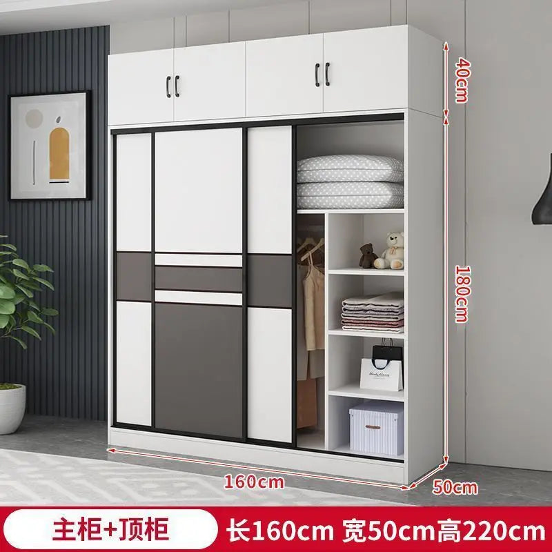 Wardrobe Home Bedroom Simple Assembly Sliding Door Wardrobe Rental Room Children's Modern Simple Small Storage Cabinet