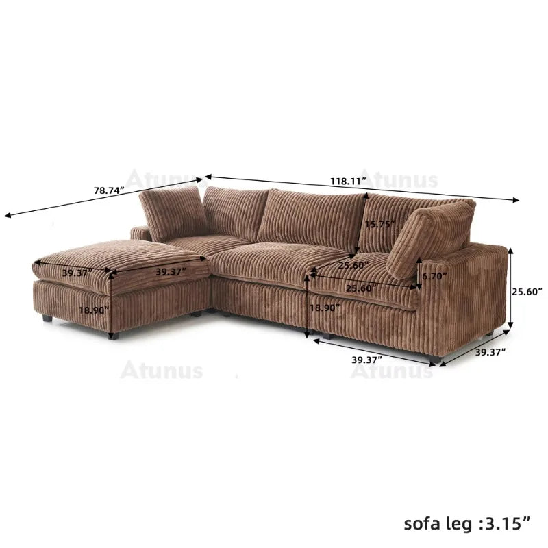 Italian Luxury Vintage Washable L Shaped Modular Sectional Sofa