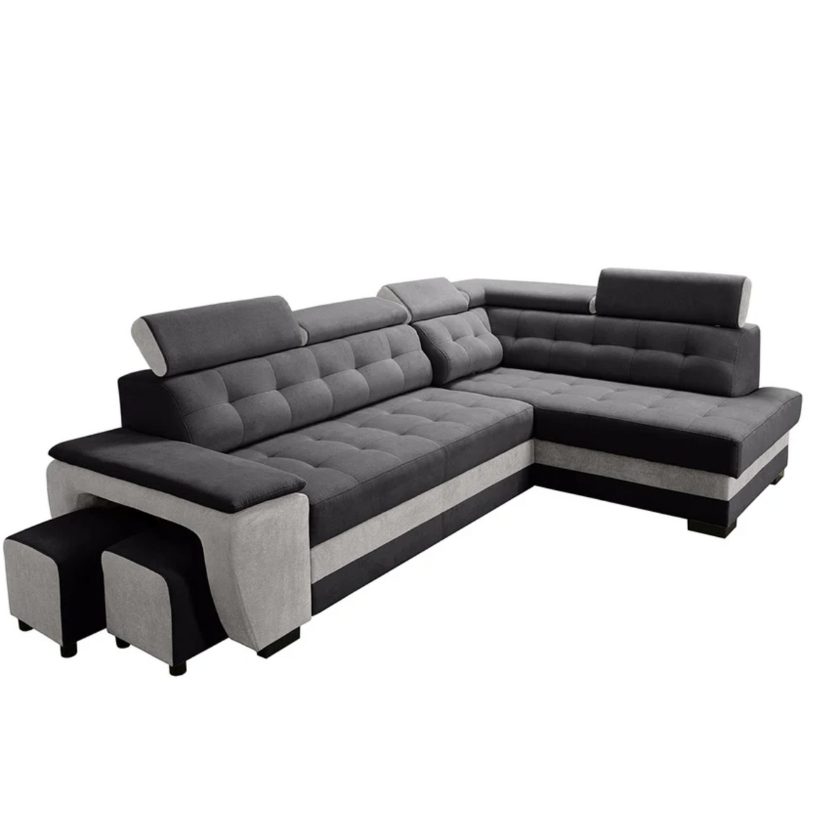 Robin Grand Ecksofa mit Schlaffunktion Bettkasten Kopfstützen Relaxfunktion Silber